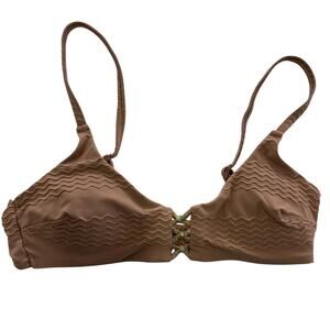 Aerie Bikini Top Womens XS Tan Scoop Wavy Pattern Swimwear Stretchy